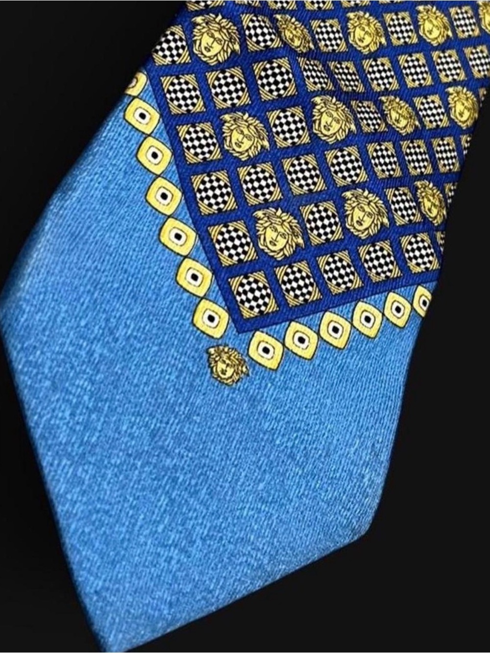 Versace Blue Tie with Yellow Medallion Motif